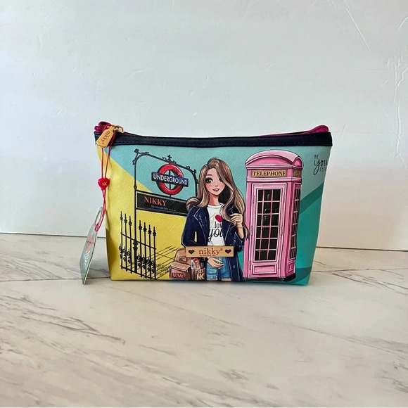 Nikky By Nicole Lee Cosmetic Pouch Bag Miss Your Call Teal - Picture 1 of 6